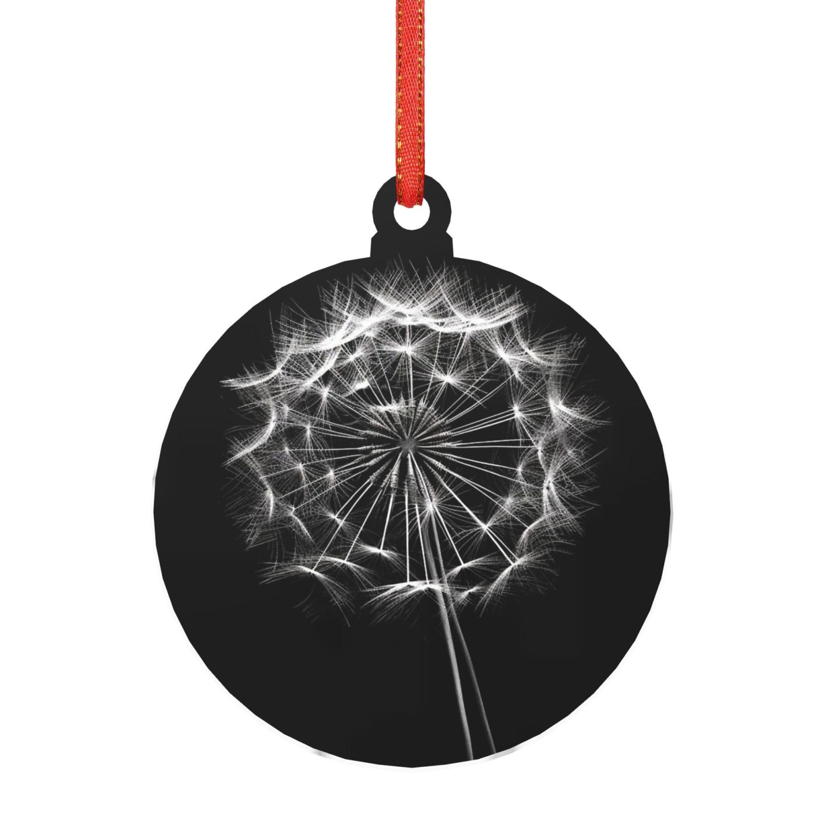 Acrylic Ornament Christmas Tree Decoration Clear Round Pendant with Red Ribbon Dandelion Christmas Ornaments Indoor Outdoor Hanging Acrylic Pendants for Xmas Party Decor