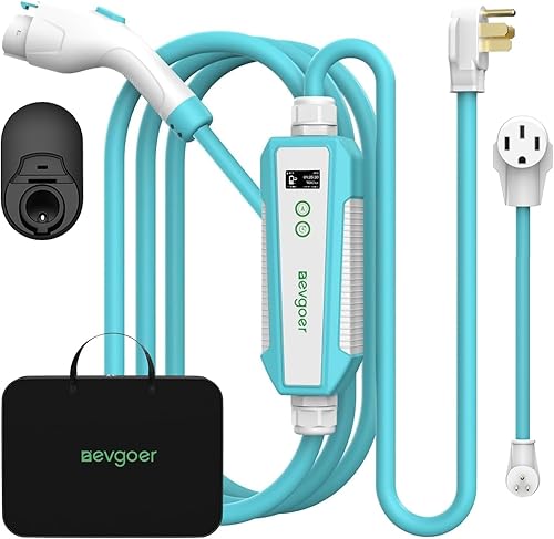 Miniatura 8 de EG evgoer Cargador eléctrico para vehículo nivel 2 y nivel 1, 32 amperios 110 V-240 V 30 pies estación de carga portátil EV hogar, corriente de