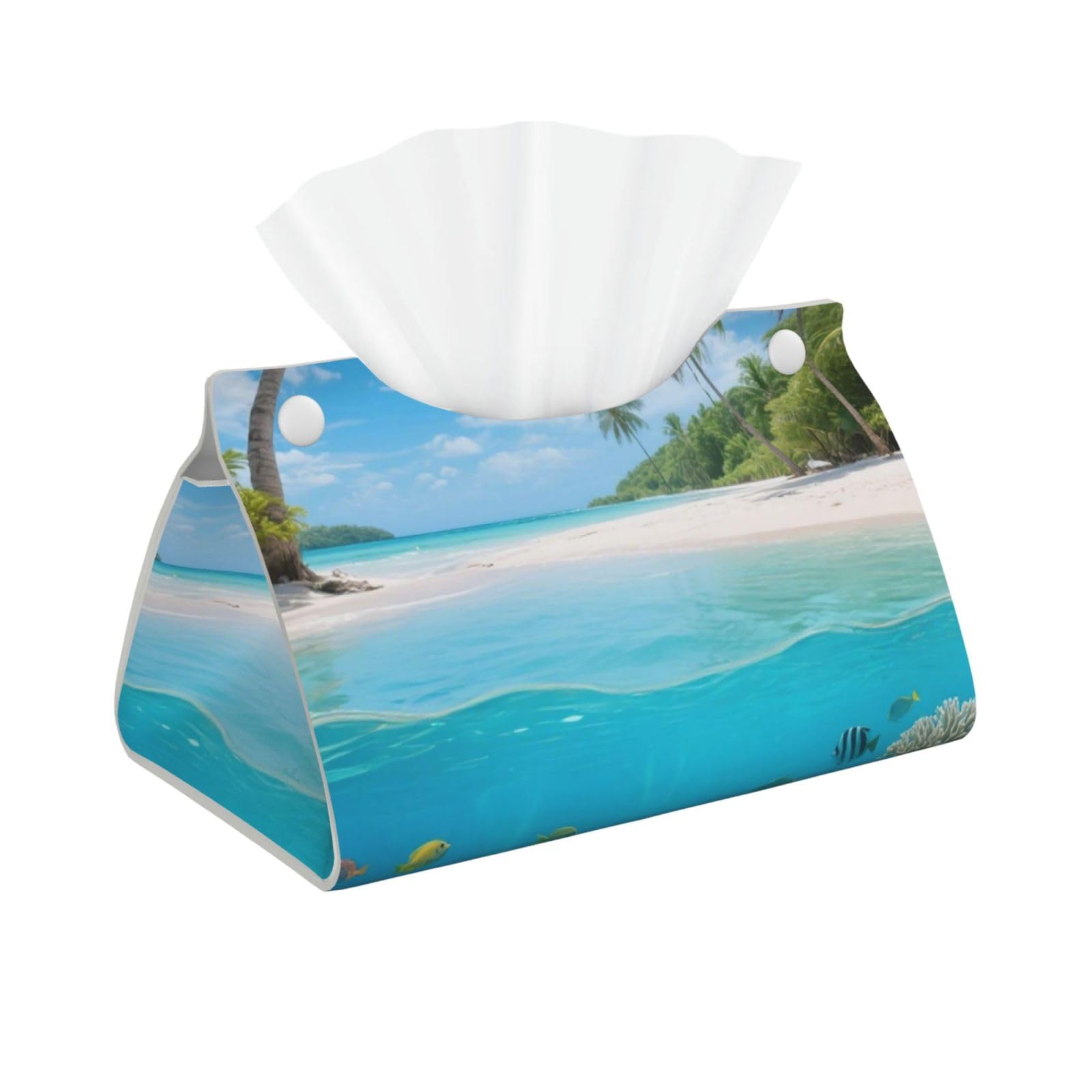 Pu Leather Tissue Box Cover, Tropical Fish Beach Rectangle Tissue Case Covers Decorative Tissue Box Holder Waterproof Tissue Holder Organizer for Bathroom Home Office