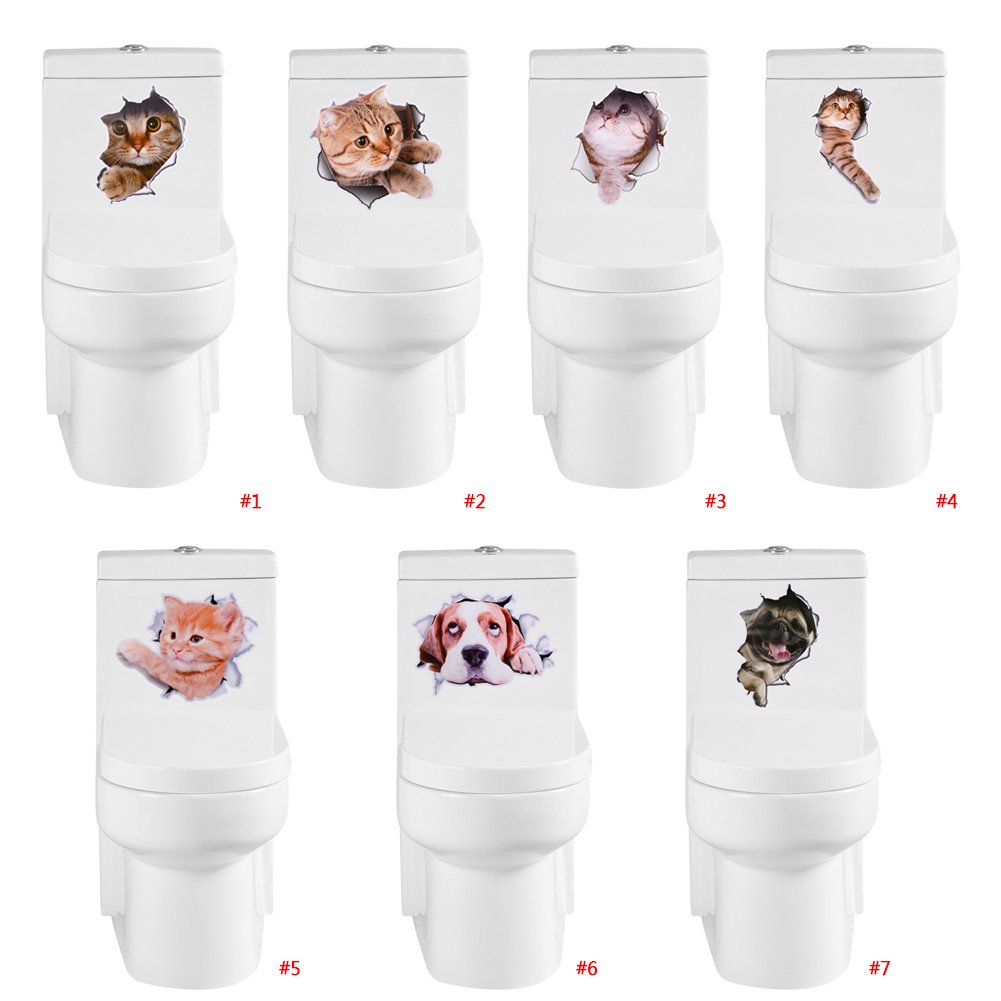 Eowppue Stickers WC Fantaisie - Ensemble De 5 Stickers Toilettes Chats Mignons En PVC, Décoration Salle De Bain