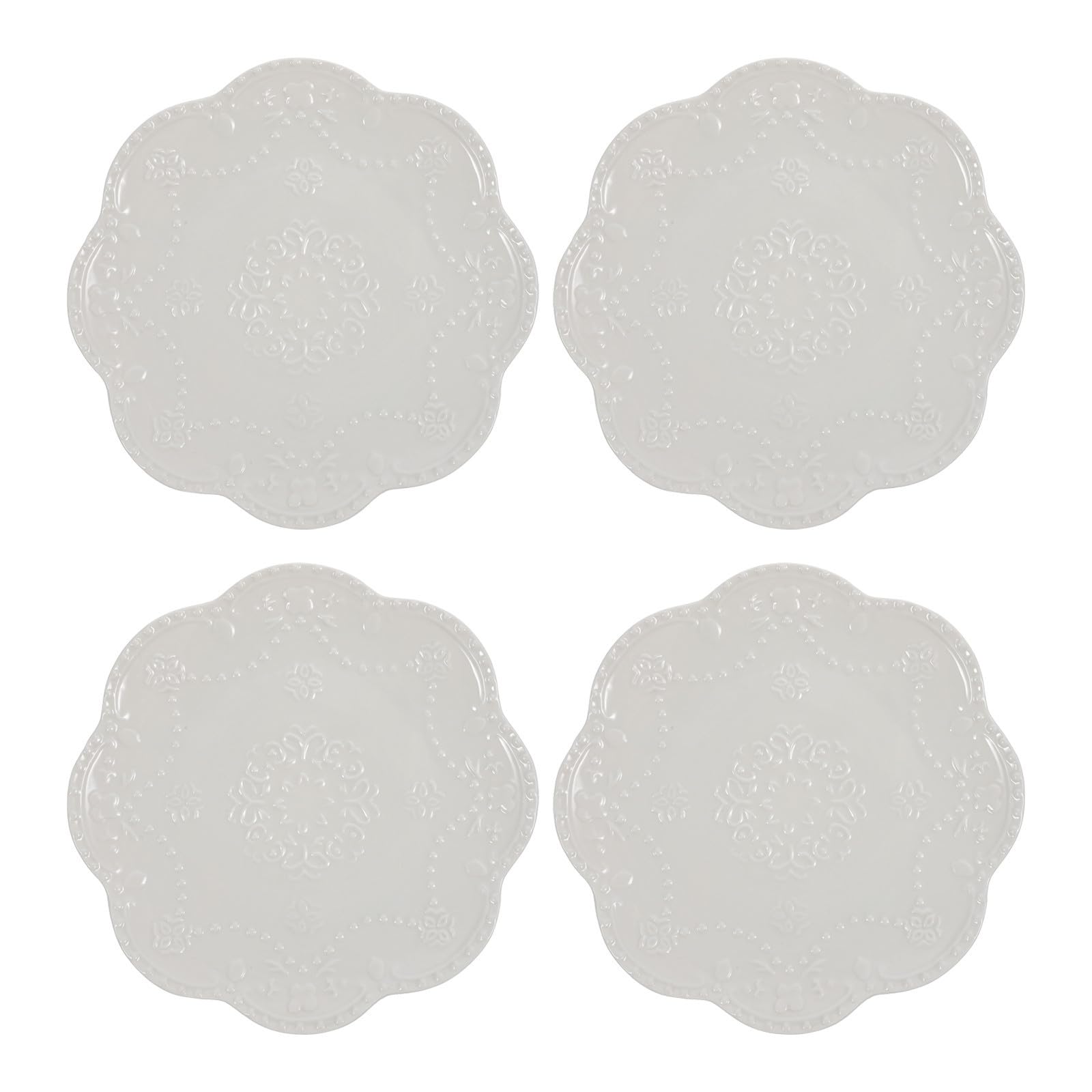 Platos de Cerámica Blancos en Forma de Flor de 6 Pulgadas para Postres, Pack de 4 Piezas Diseño Elegante, Anti Derrames y Limpieza Fácil para Fiestas y Uso Diario