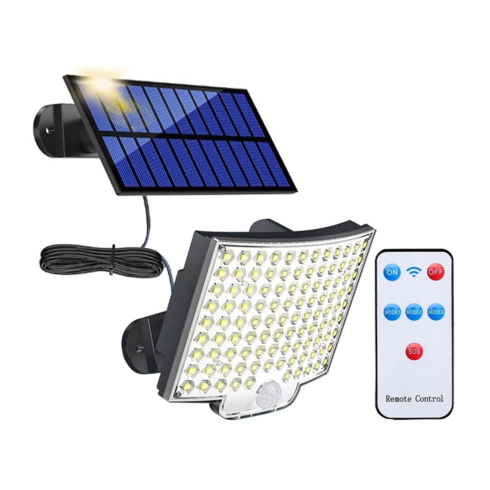 Luz de seguridad solar para exteriores de 3 modos con sensor movimiento y panel split 8