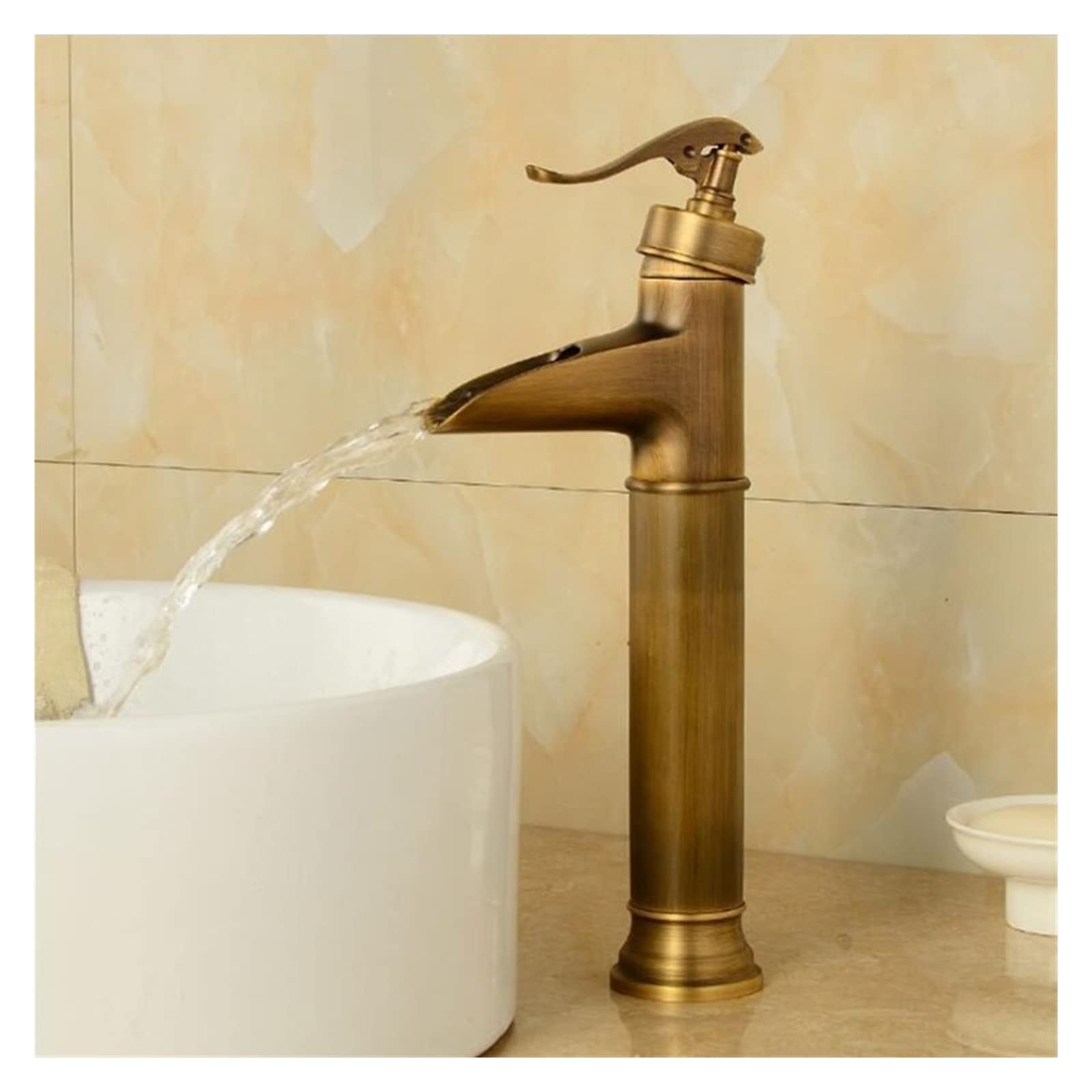 Robinet de lavabo cascade anti-éclaboussures en nickel au style vintage