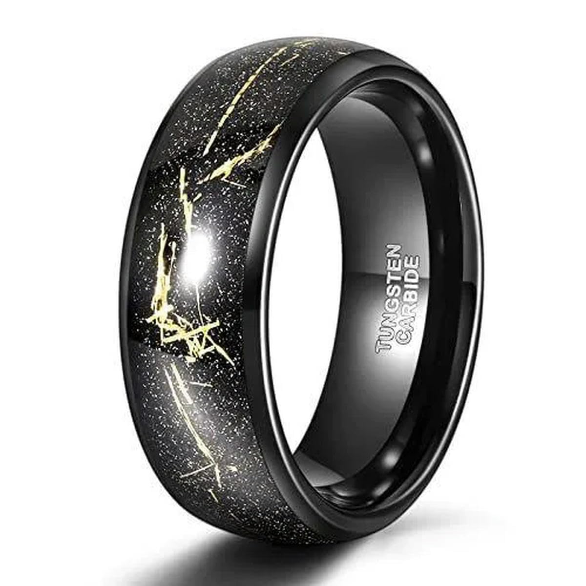 8mm Carbure De Tungstène Bague Noir Mariage Bande De Fiançailles Feuille D’Or Bague pour Hommes Biseauté Bord Confort Fit Taille 6-13