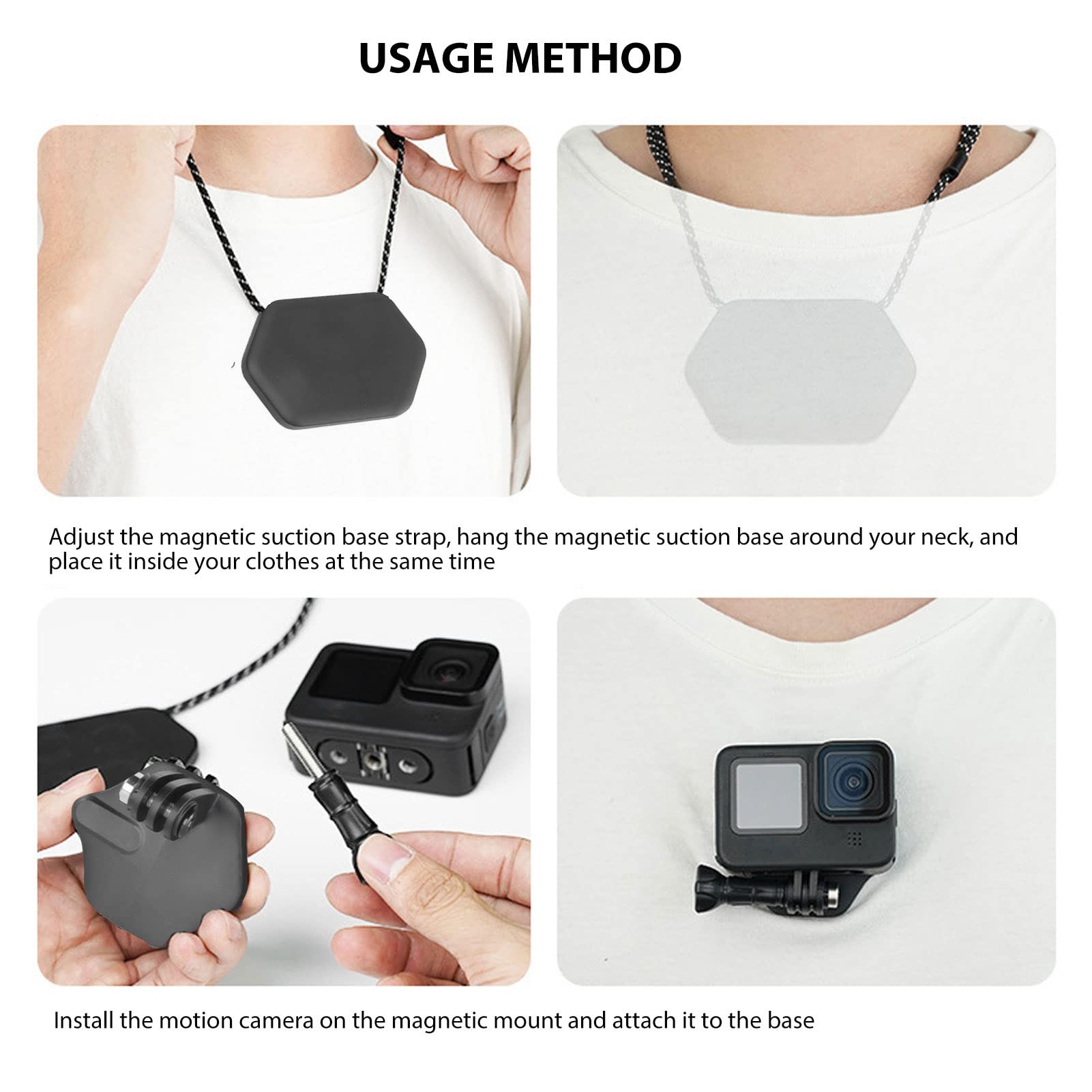 Supporto Magnetico Per Action Cam Alomejor – Tracolla Regolabile Per Selfie POV, Montaggio Rapido Su Petto O Collo, Per Sport Estremi