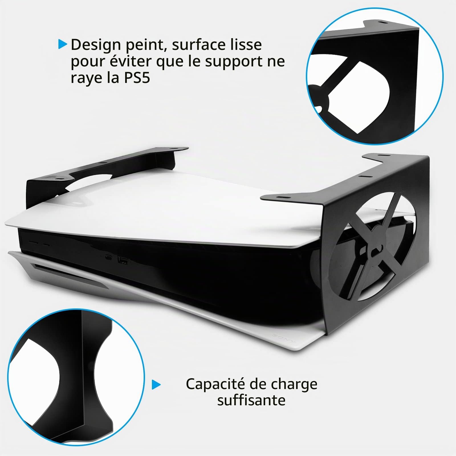 FUNTO Support de bureau Under Desk pour PS5, support Stealth Mount pour PS5, support en métal compatible avec Playstation 5 Disc et console Digital Edition