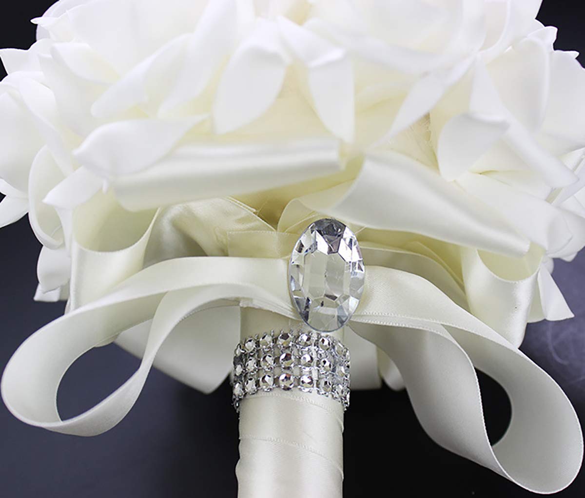 Foraineam 2 Pack Wedding Bouquet Bridal Bridesmaid Holding Flowers Foam Roses Artificial Fake Flower Hand Bouquets with Crystals Soft Ribbons