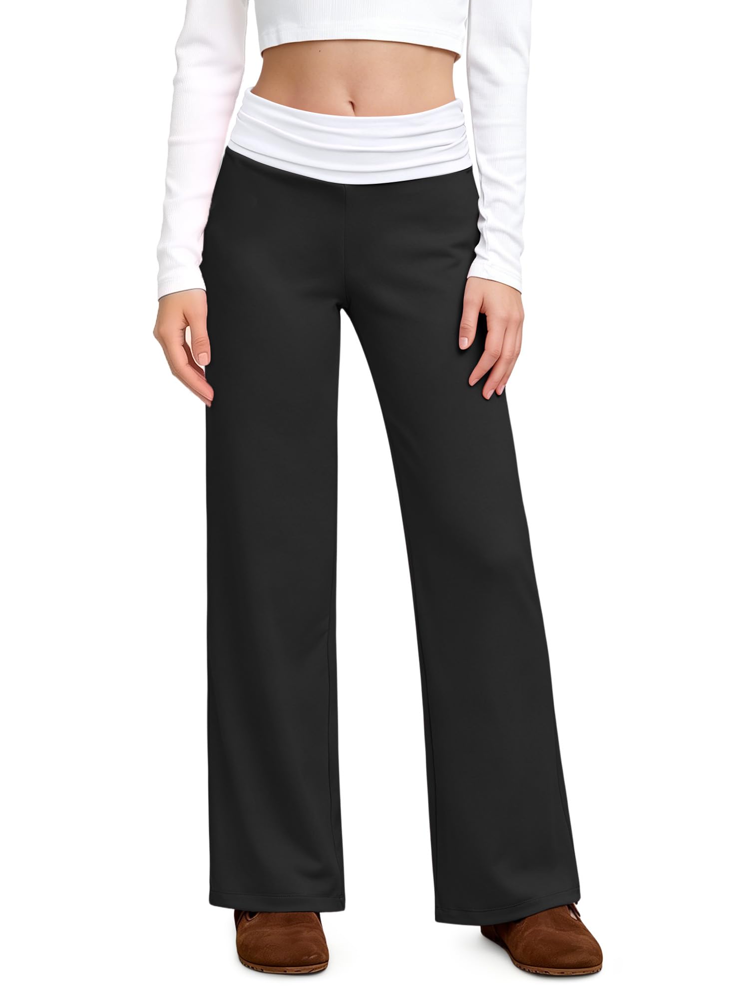 Photo 1 of ***USED*** IIMMER Girls Summer Low Rise Fold Over Sweatpants – Stretchy Black Baggy Pants for Chill & Hangout, 6-14 Years