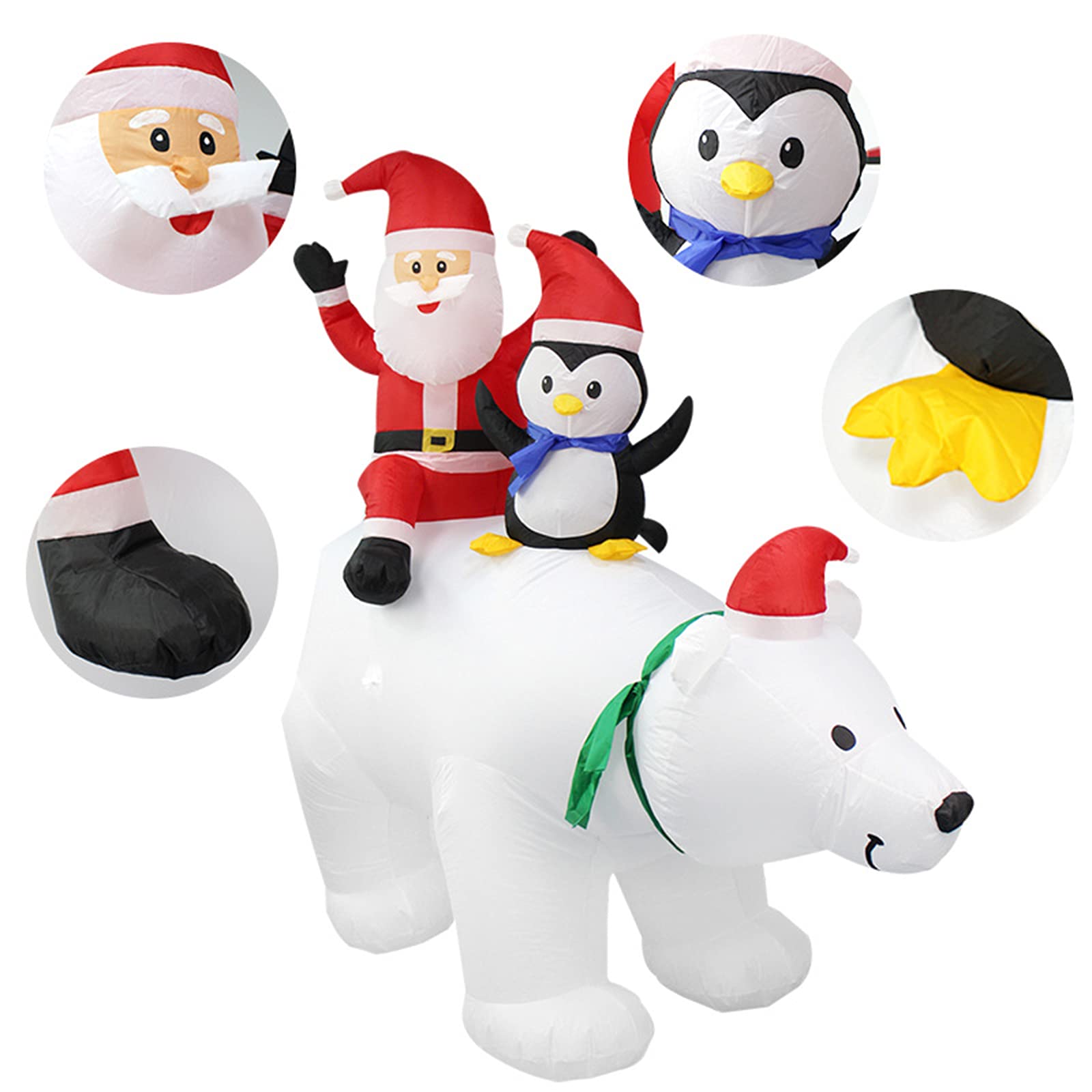 HJHIWE Pinguino di Babbo Natale gonfiabile lungo 2,1 m su orso polare, decorazioni per interni e vacanze, gonfiabili con graziose luci a LED illuminate per decorazioni natalizie all'aperto per feste