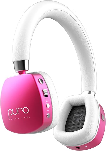 Puro Sound Labs PuroQuiets Over Ear ANC Headphones for Kids/Teens/Kids Wireless Bluetooth Earphone Volume Limiting, Noise Isolation, Microphone for Learning Travel (Hot Pink)