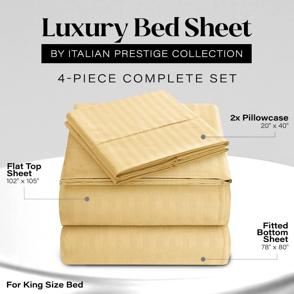 King Sheet Set - 4-Piece Striped Deep Pocket King Bed Sheets - Ultra-Soft & Wrinkle-Free King Size Bedding - Cooling Microfiber King Bed Sheet Set with 1 Fitted Sheet, 1 Flat Sheet, 2 Pillowcases