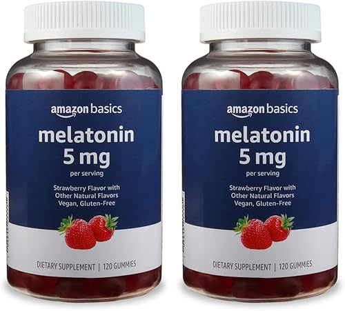 Tienda Basics Melatonina 5 mg, 120 gomitas (2 por porción), fresa (anteriormente Solimo) (paquete de 2)