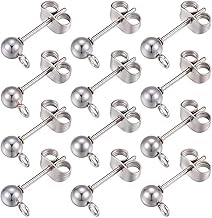 SUNNYCLUE 1 Box 80Pcs Ball Post Earring Studs 304 Stainless Steel Earring Post Earrings Post with Loop 4mm Ball Earrings Studs for Jewellery Making Accessories Women DIY Dangle Ear Craft