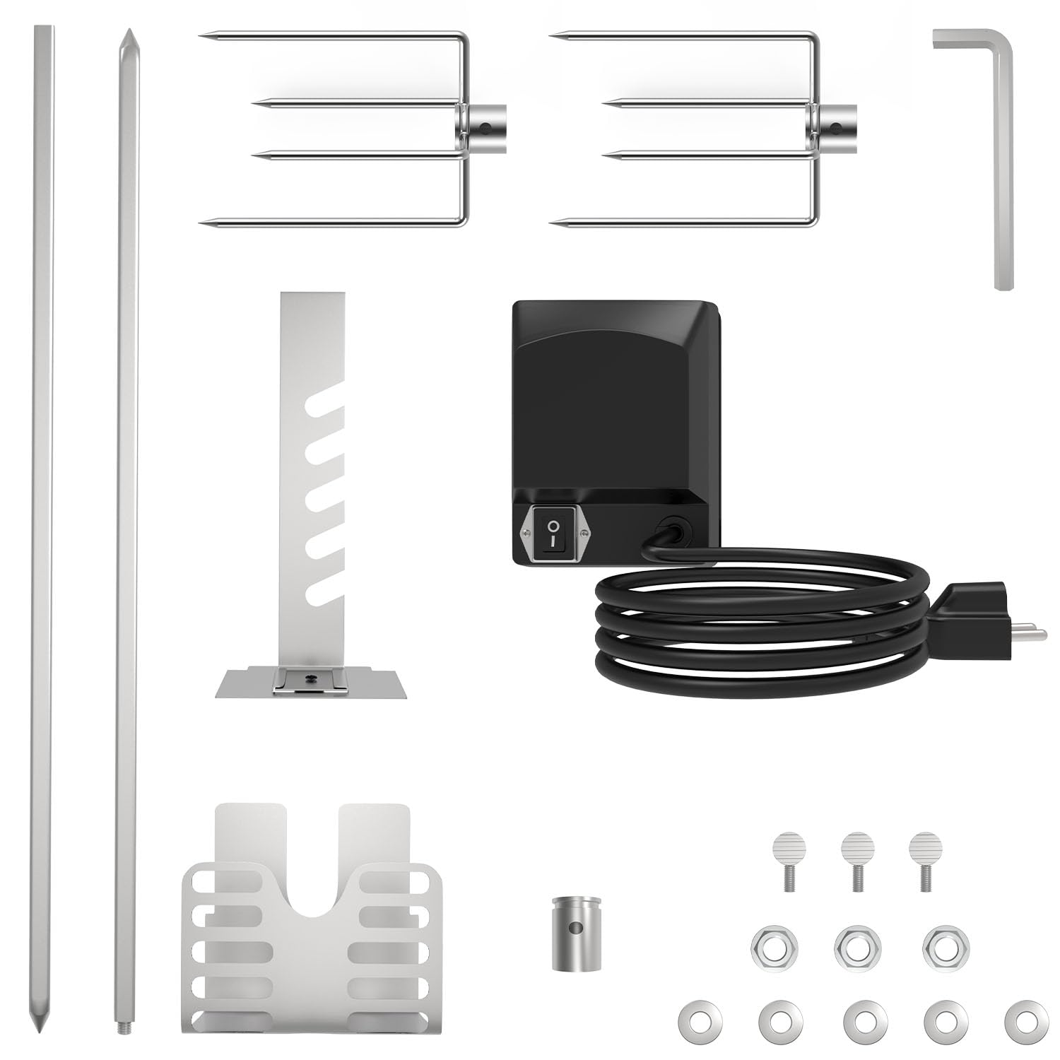 Kit de parrilla universal para barbacoa para la mayoría de parrillas de 2 a 6 quemadores, kit de motor de asador de barbacoa certificado UL con motor de 120 V 4 W, varilla de asador de 28 pulgadas, 2 5