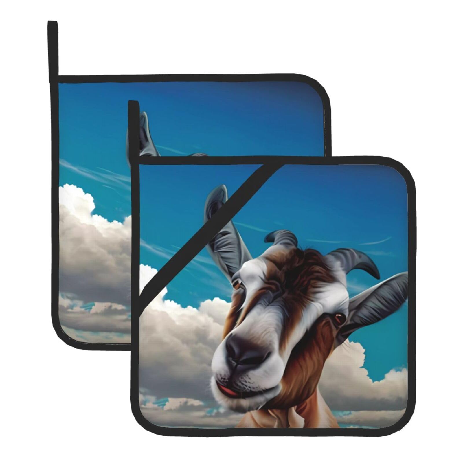 WHJSSF Goat Prints Square Pot Holders - Heat Resistant Kitchen Trivets 2-Pack - Waterproof Covers for Hot Dishes, Oven & Grill with Hanging Loop