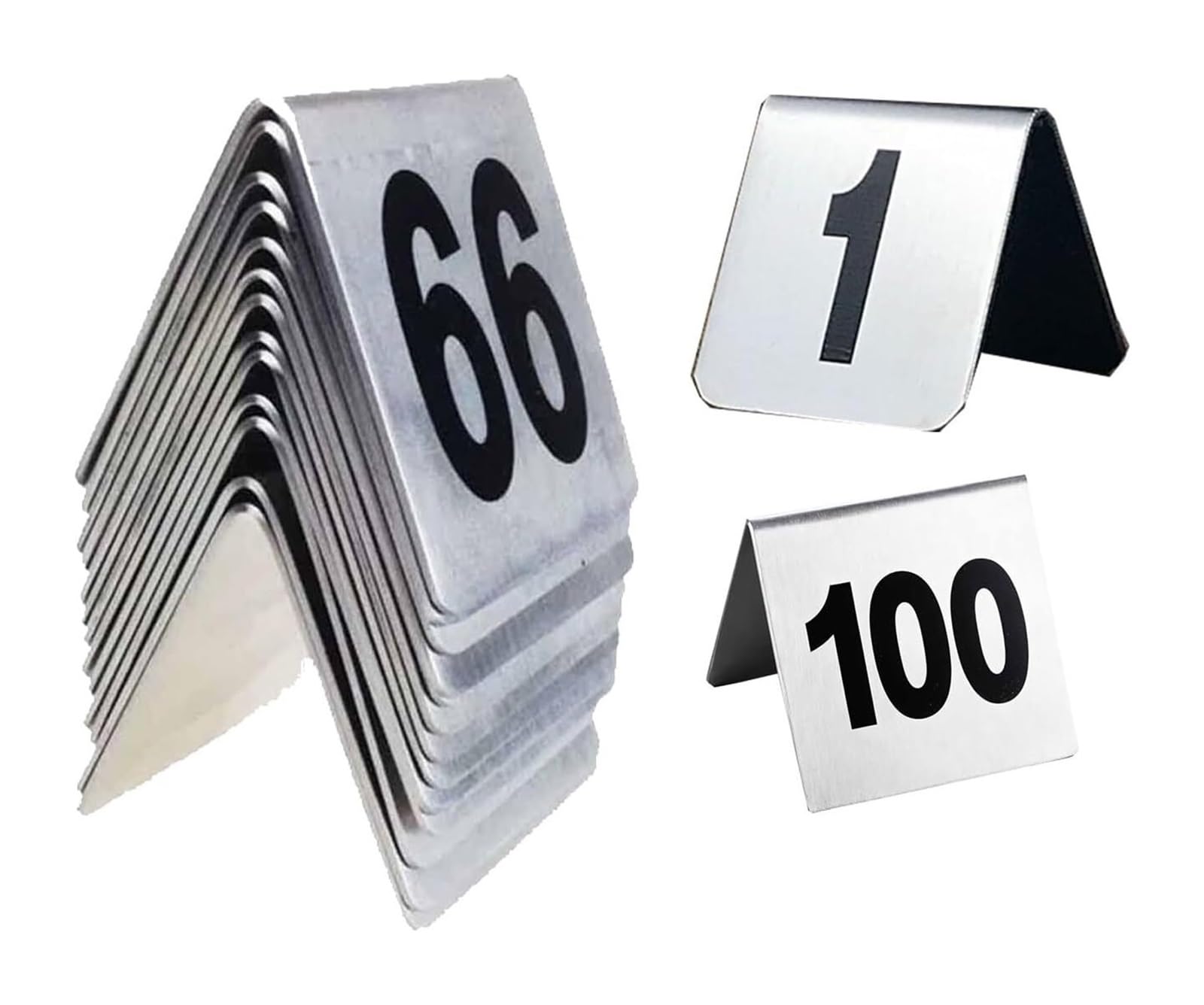 Stainless Steel Restaurant Table Number Sign | Stainless Steel 50x40mm 1-100 Dining: Brushed, Double Sides, Oil Resistance, 360 Rotation(1-50)