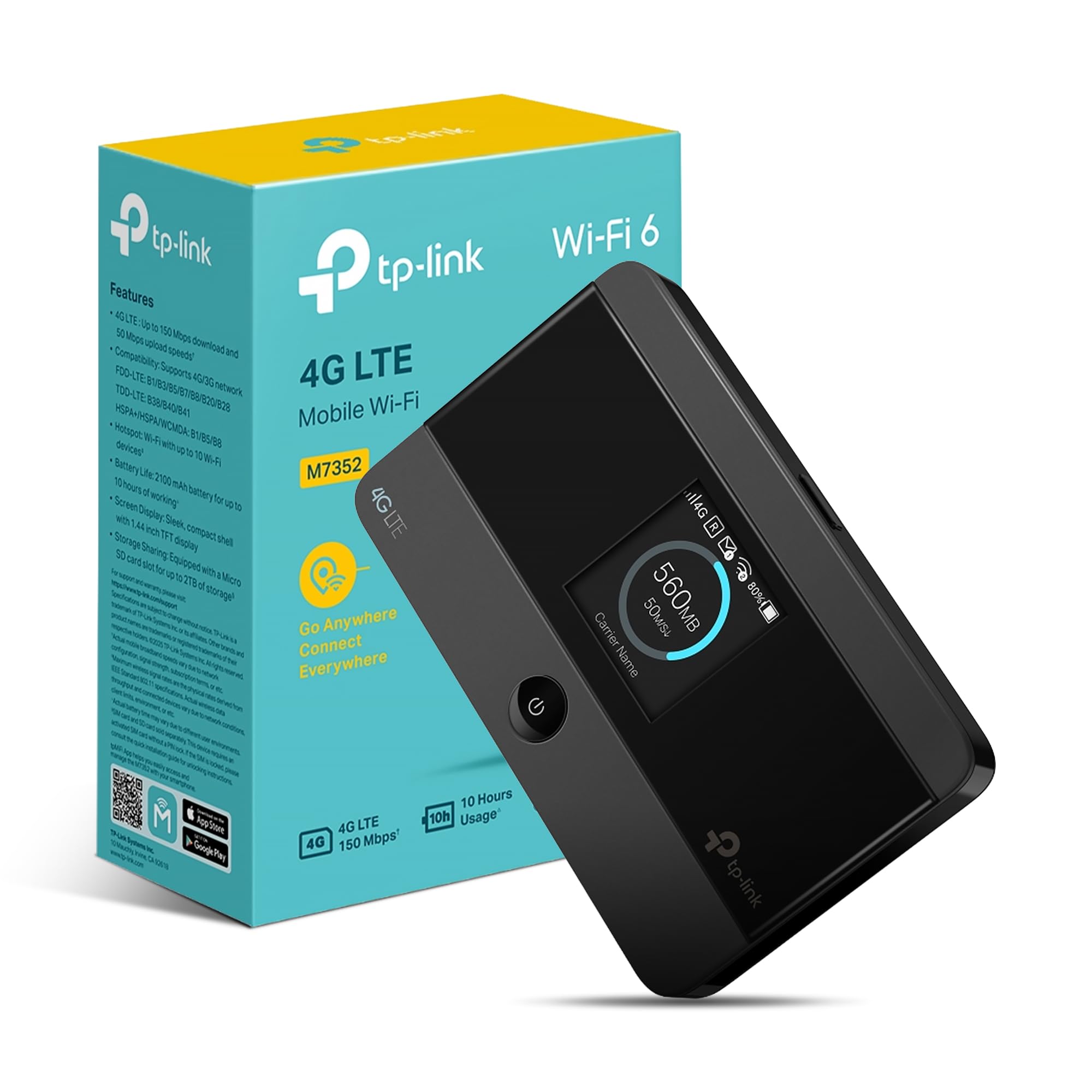 TP-Link M7352 Portable WiFi 6 MiFi, 4G Router with SIM Slot, Mobile Hotspot