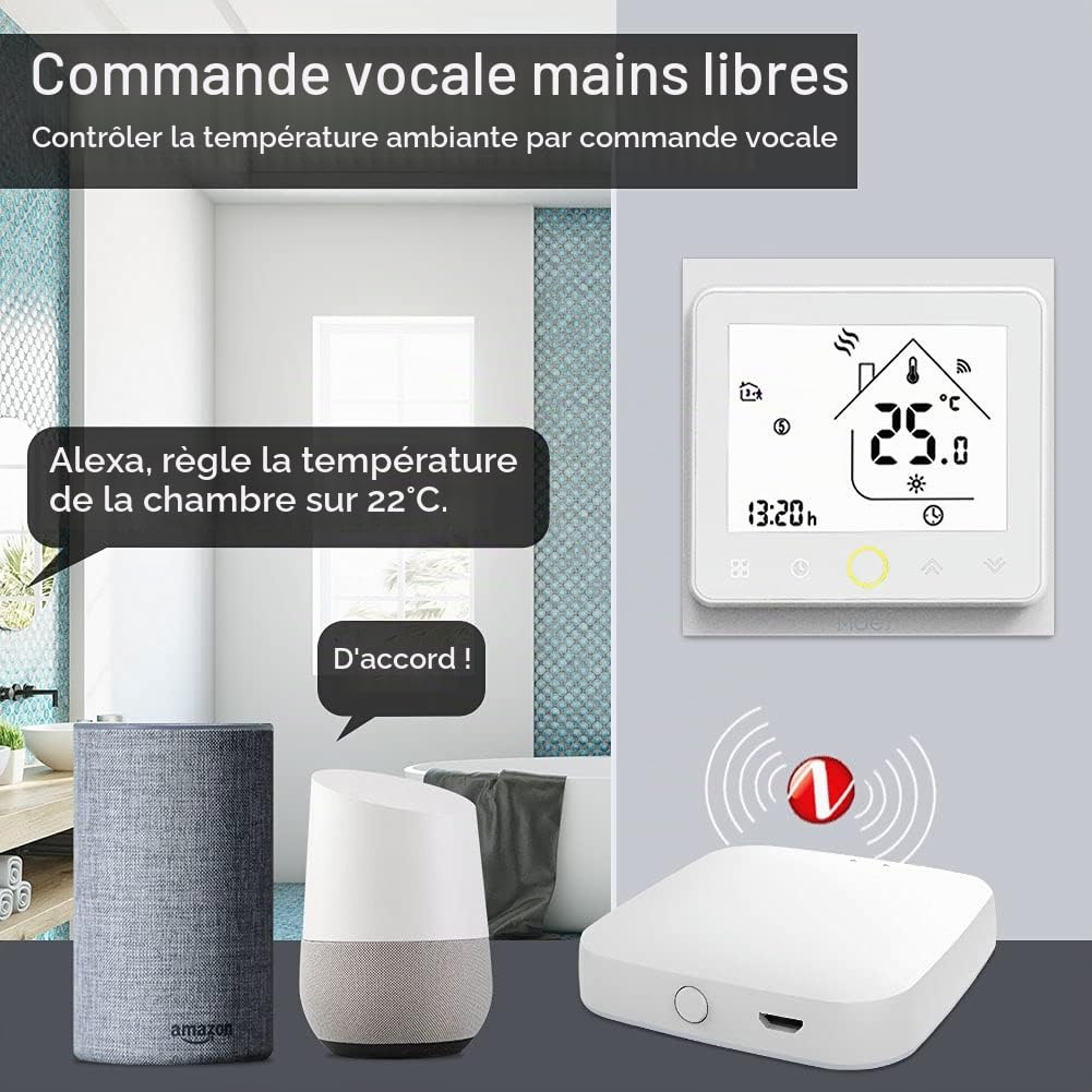 MOES Smart Tuya ZigBee Alexa Thermostat de Chauffage au Sol sans Fil pour Chauffage électrique 16A Compatible avec l'application Smart Life Tuya Alexa Google [Uniquement pour Hubs Tuya ZigBee] | Pour chauffage électrique, programmable, application Smart L