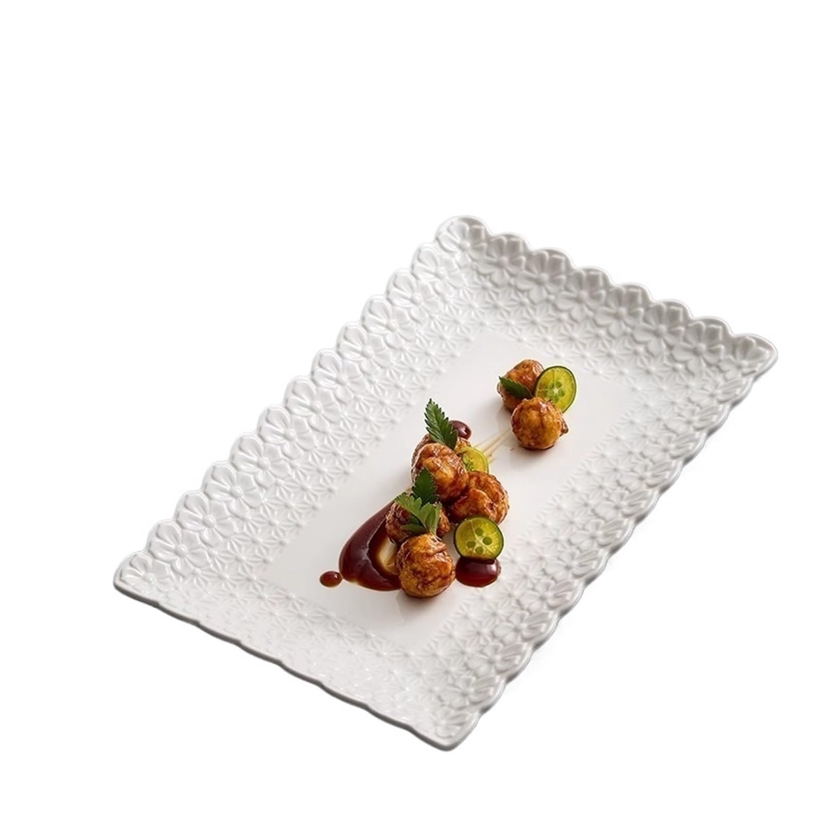 Plato rectangular for servir con flores en relieve, plato for aperitivos y postres de sushi y pescado for restaurante y vajilla especial(A 11.7inch)