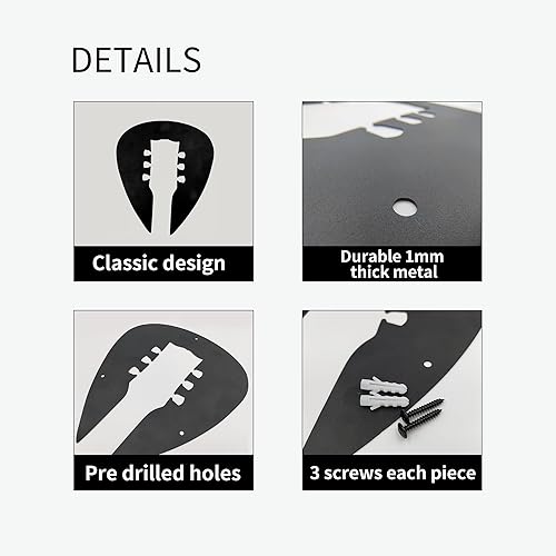 Miniatura 5 de Aimery 3 piezas de arte de pared de guitarra de metal, regalo para amantes de la música, decoración única de habitación, púa de tocado de guitarra,