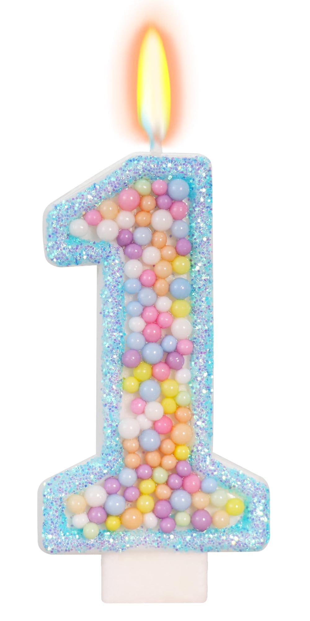 FAMGift Birthday Candles - Number 1 Candle, Colorful Macaron Candles for Boys/Girls, Blue Cake Decorations, Theme Party Supplies
