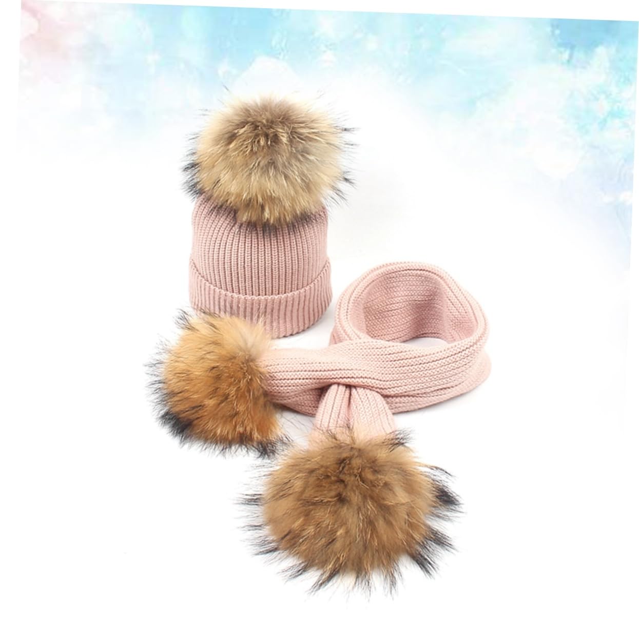 Cappello e Sciarpa Invernale Pompon per Ragazzo Ragazza, Set 2pezzi in Lana Rosa per Ragazze e Ragazzi, per Autunno e Inverno