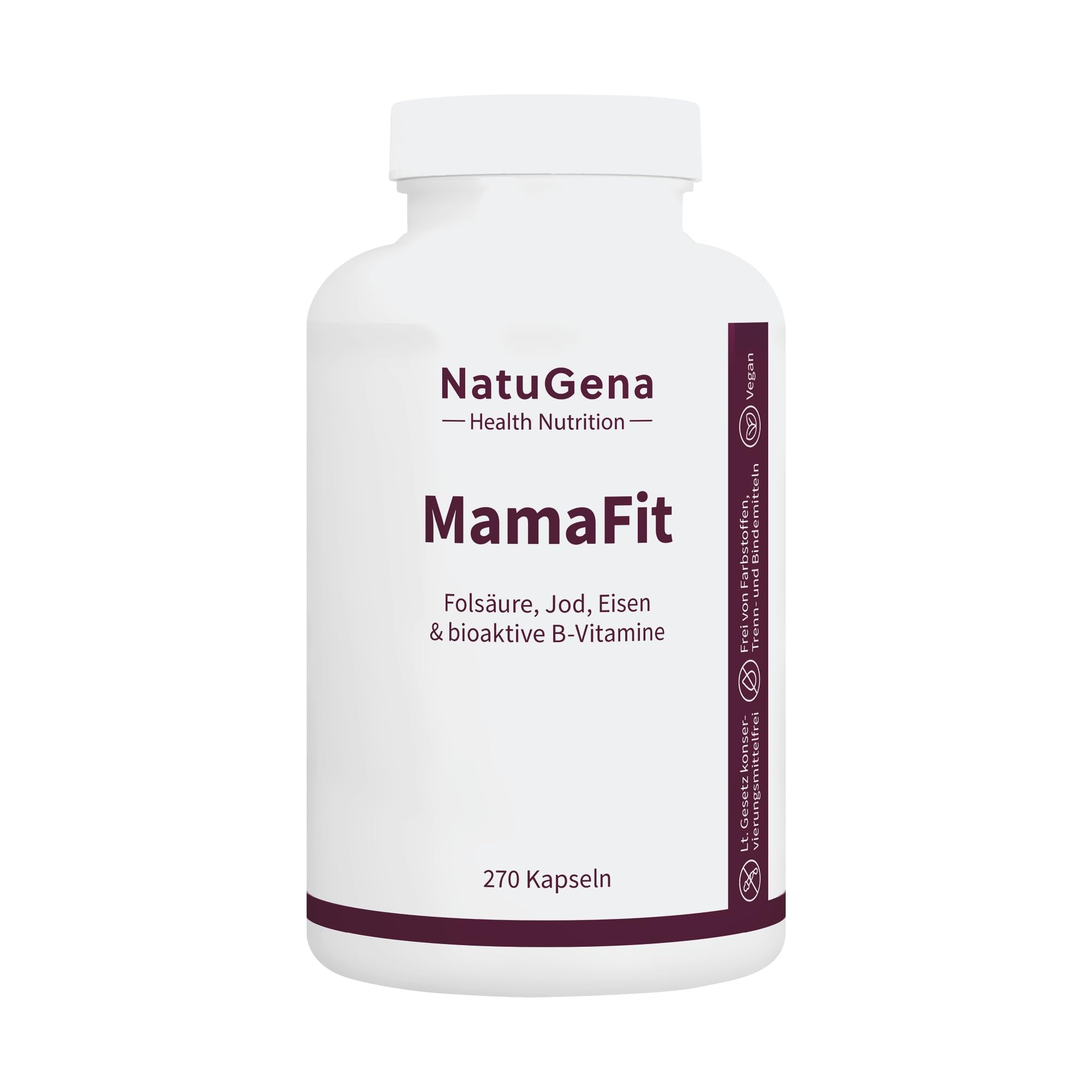 NatuGena MamaFit – Folsäure, Jod, Eisen, B-Vitamine | 270 Kapseln | 90 Tage