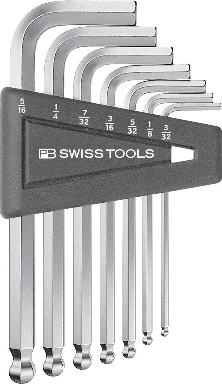 PB SWISS TOOLS Hex Allen Wrench Set PB 212Z.H CN | 100% Swiss Made | 7-Piece Set with Ball Point Sized 3/32, 1/8, 5/32, 3/16, 7/32, 1/4, 5/16