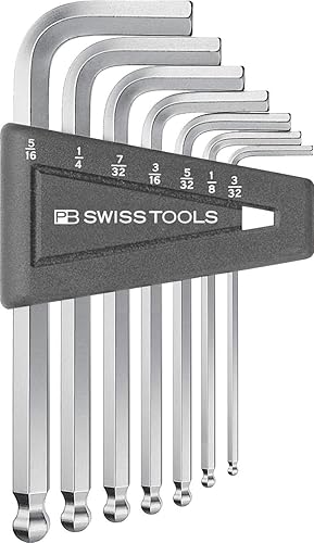 PB Swiss Tools - 7 llaves en L de acero de plata largas con extremos de bola para tornillos hexagonales (pulgadas), modelo #212Z.H CN, engastado en