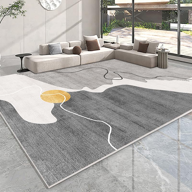 Tapis antidérapant à poils courts gris et jaune pour sécuriser et décorer le salon modernisé