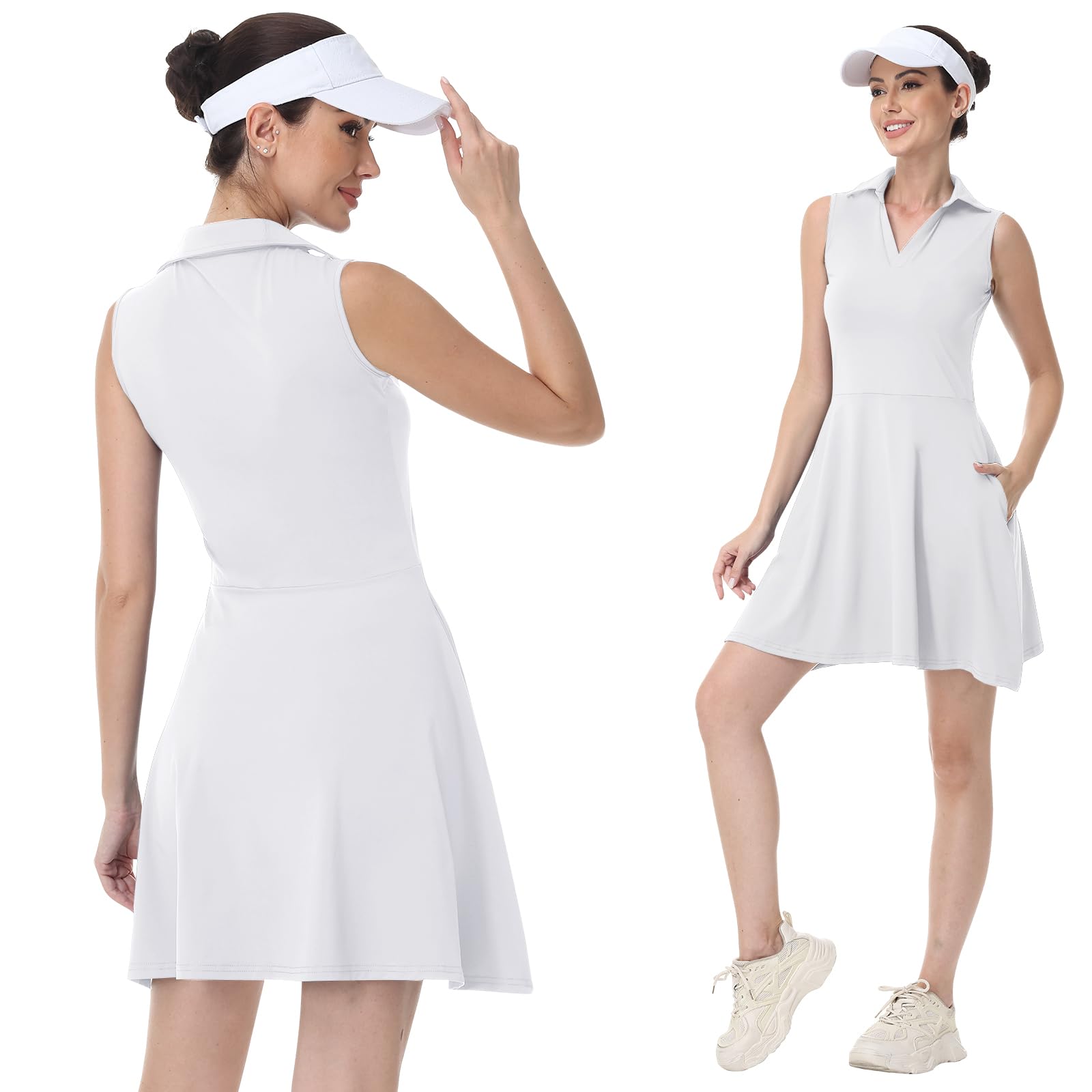 Bezioner Vestido Tenis Mujer Vestido Deportivo con Pantalones Cortos Polo con Bolsillos Golf sin Mangas