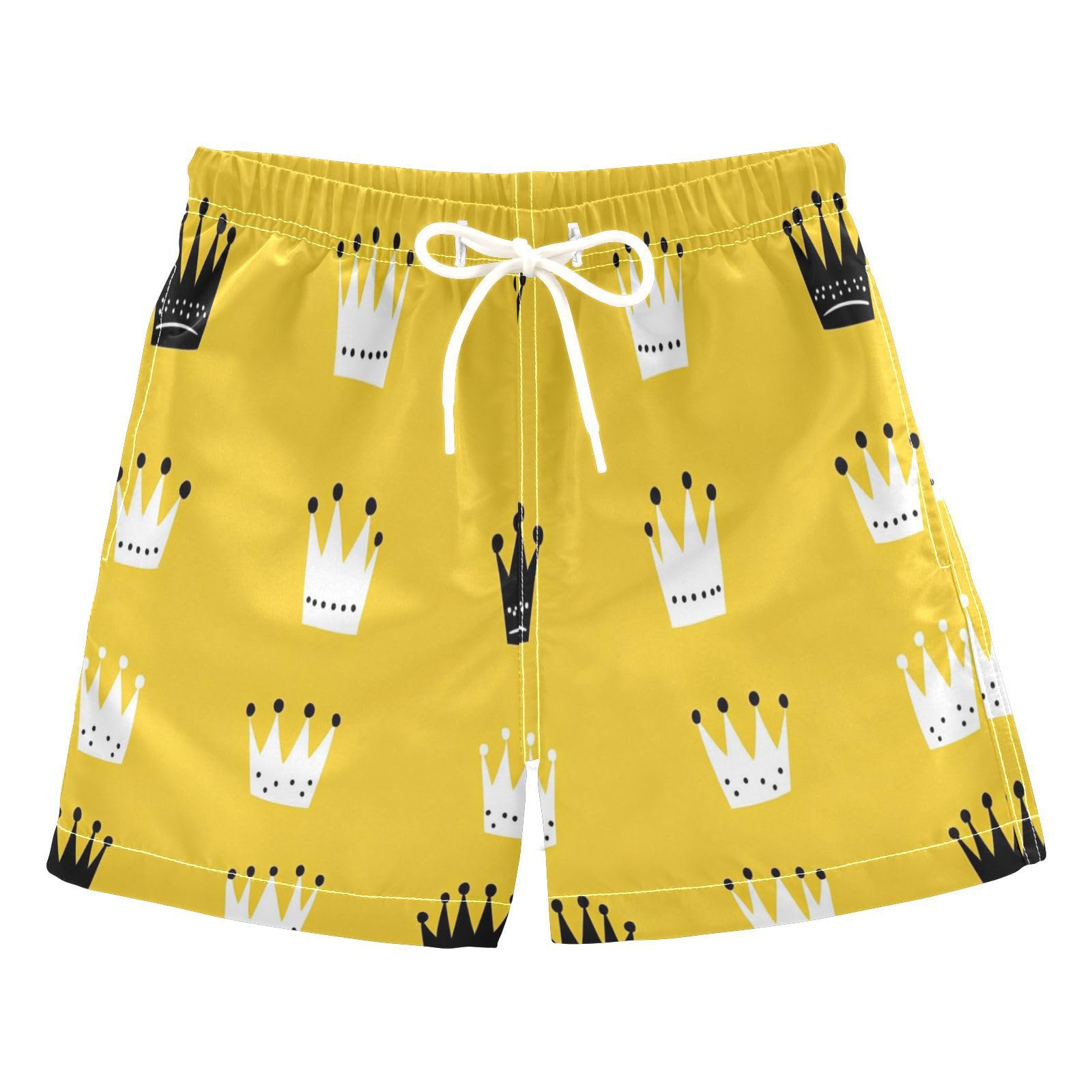 Jucciaco Boys Swim Trunk Quick Dry Beach Board Shorts King Queen Crown Yellow Swimwear for Kids