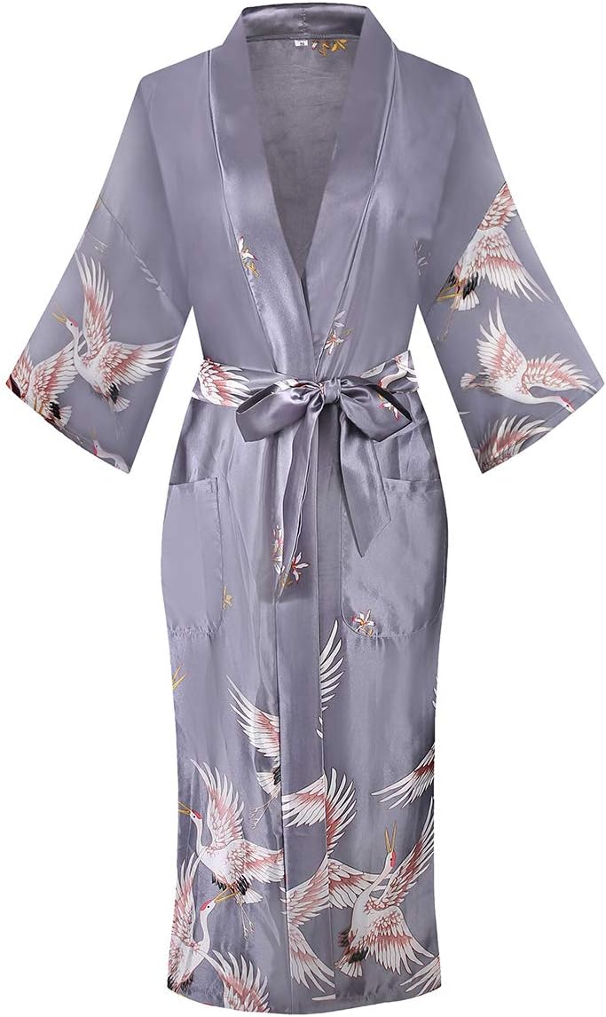 DandyChic Women's Kimono Robes Lightweight Imitation Silk Sleepwear Long Lightweight Nightgown for Women