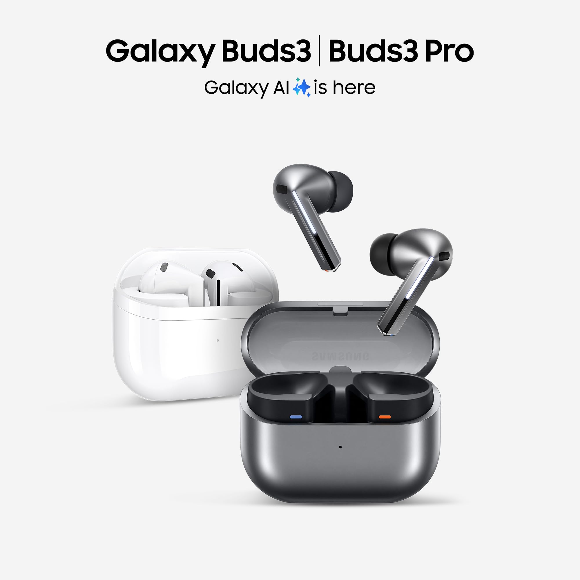 Samsung Galaxy Buds3 Écouteurs Intra-Auriculaires sans Fil Bluetooth avec réduction Active du Bruit (ANC), réduction adaptative du Bruit, avec Audio à 360°, argenté et étui Transparent Anymode