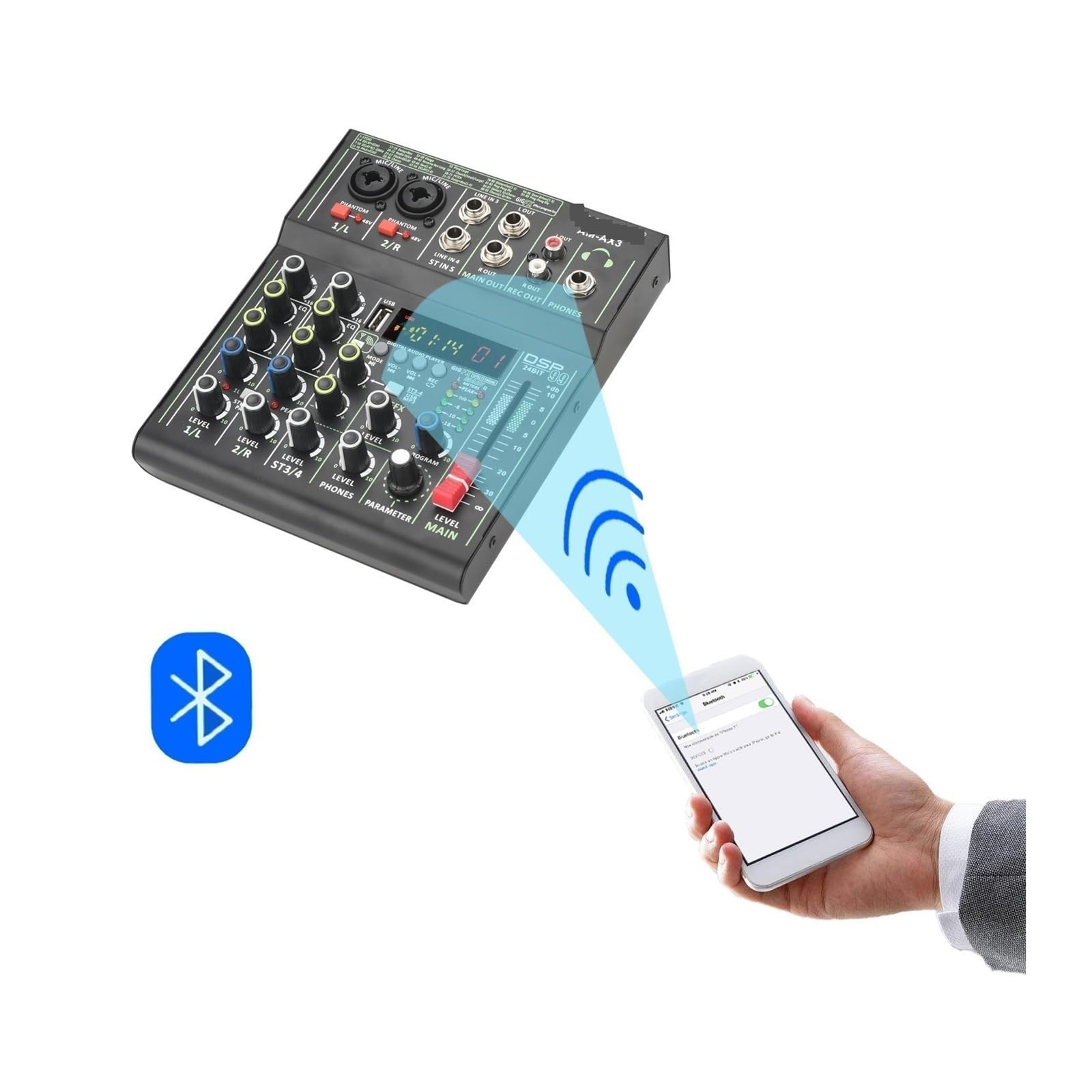 Mikser audio, Mikser 4-kanałowy Indywidualny +48V Phantom Power 99 Efektów DSP USB Komputer Odtwarzanie Nagrywanie Konsola miksująca do karaoke w studiu