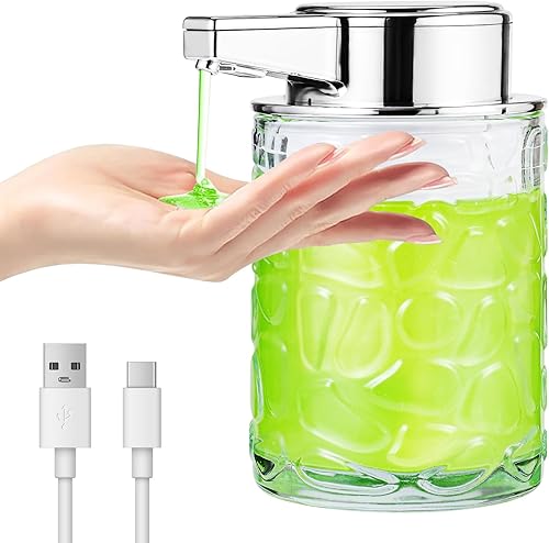 Dispensador automático de jabón sin contacto, dispensador de desinfectante de manos con sensor de vidrio con batería recargable de 1800 mAh, diseño