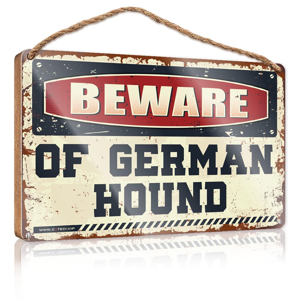 FZFN Funny Home Decor For Door Beware Of German Hound Wooden Sign Funny Bedroom Decor Porch Decorations Outdoor(15X28CM)