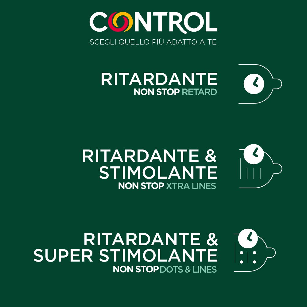 Control Effet retardateur Lot de 24 préservatifs : non stop points et vergetures and Non Stop Retard and Non Stop Xtra Lines, Pack de 3 boîtes, sans parfum
