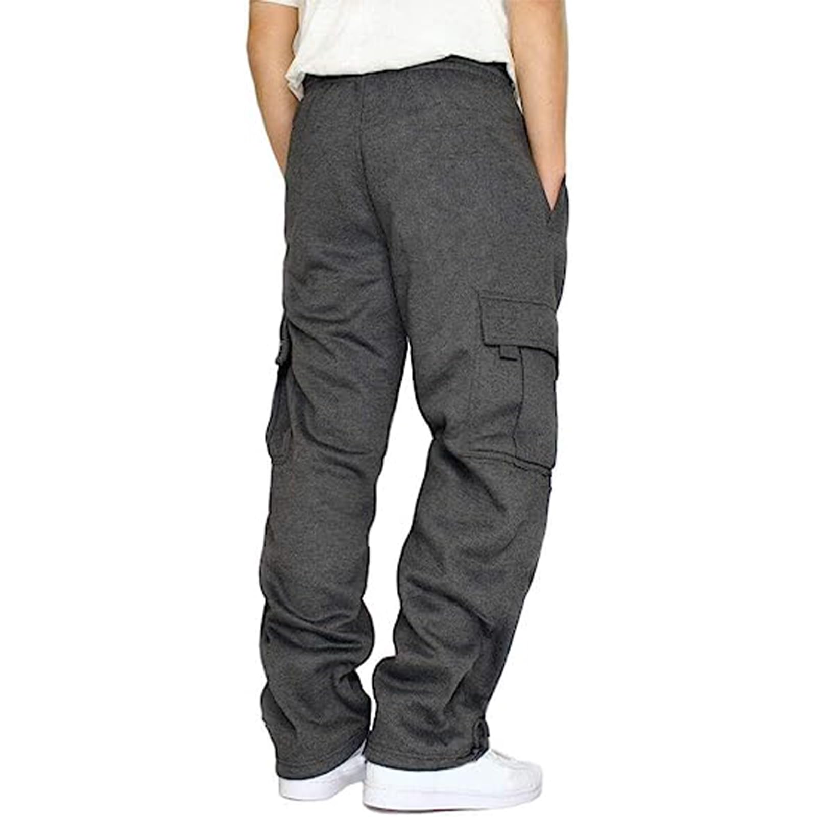Men's Fleece Cargo Joggers Sweatpants Drawstring Loose Fit Jogger Sweat Pants for Men with Pockets Dark Grey