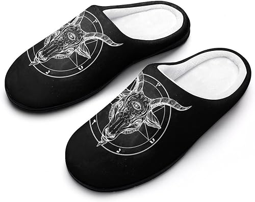 Pentagram with Demon Baphomet Satanic Goat - Pantuflas de algodón para hombre, de espuma viscoelástica suave, para interiores y exteriores