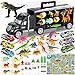 lenbest 41 in 1 Kinder Dinosaurier LKW Spielzeug, Grosser Autotransporter mit Mini Rennauto, Dinosaurier Figuren, Dinosaurier Eier, Verkehrszeichen, Landkarte, Geschenke ab Jungen Mädchen