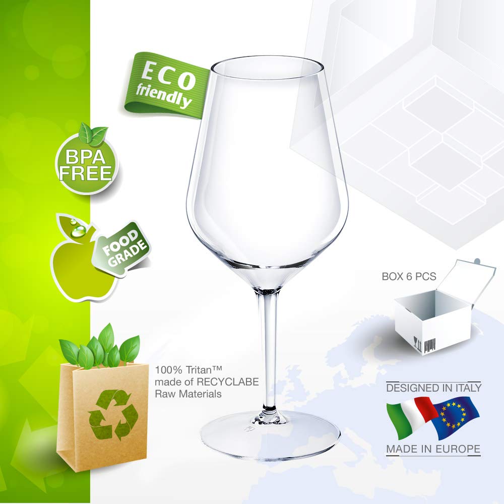 Weingläser aus Kunststoff bruchsicher Weinbecher Sektgläser Plastik Transparent 47 cl. Set 6 Stück