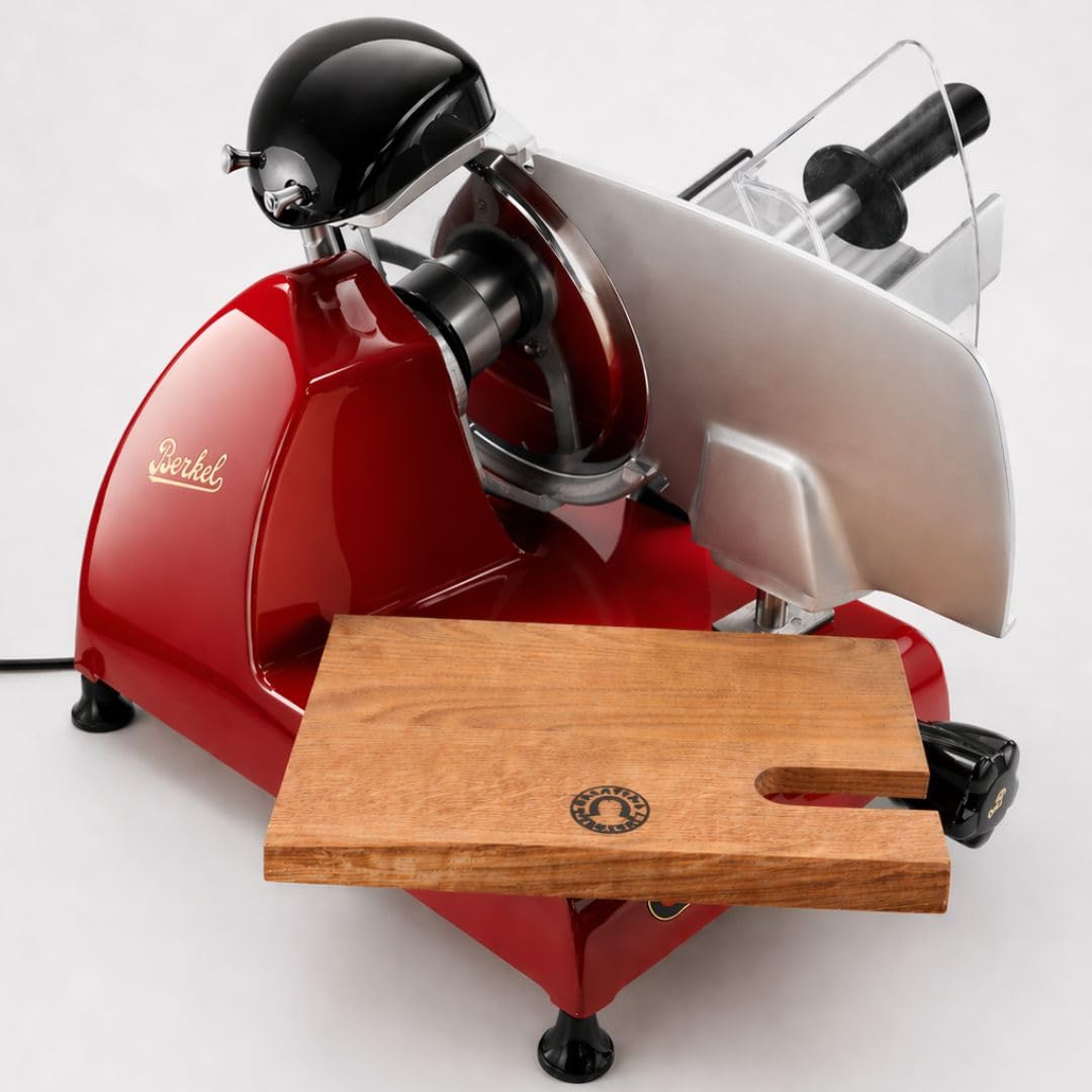 Berkel Aufschnittmaschine - Red Line 250 rot - Profi Allesschneider - Neues Modell + 100% handgefertigtes Schneidebrett