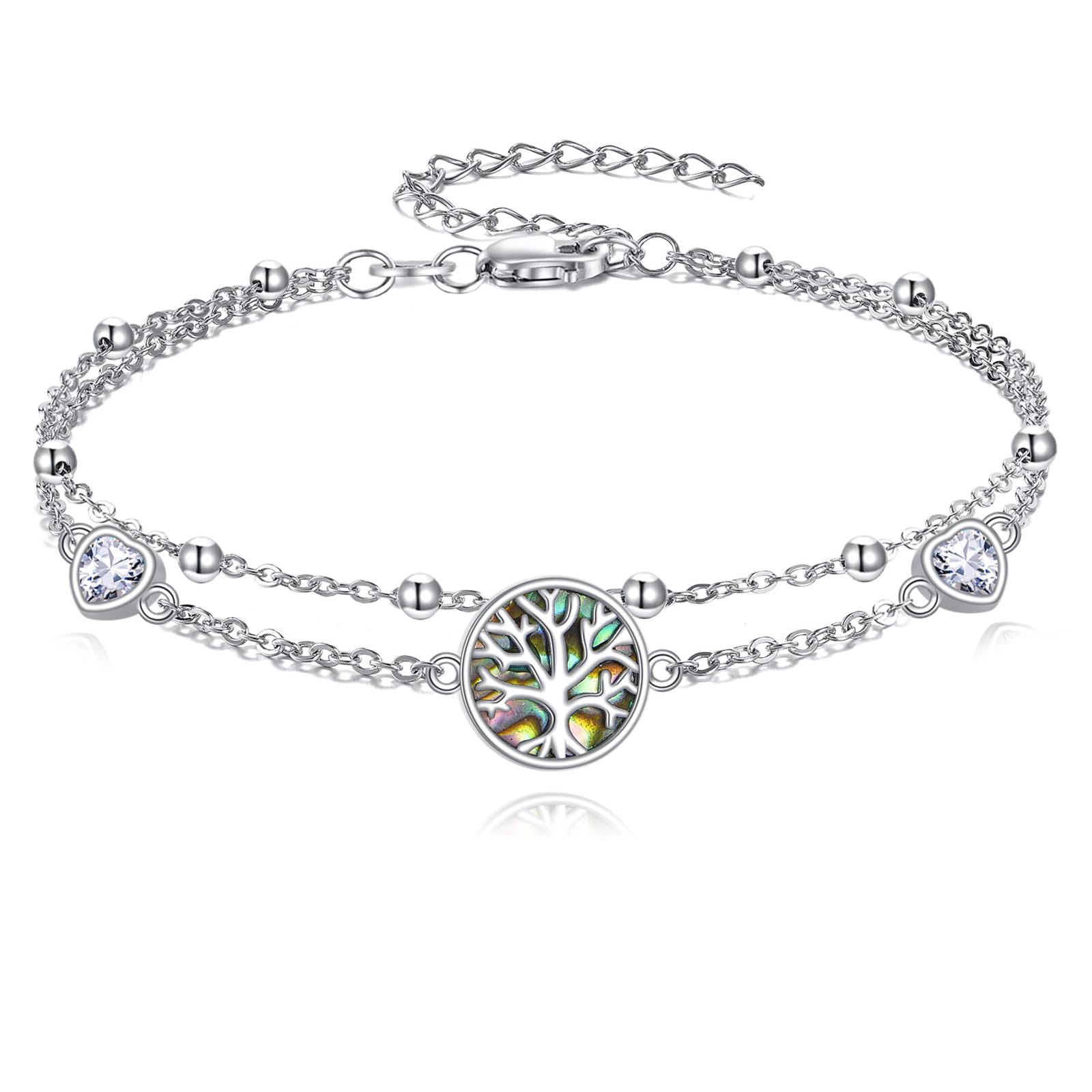LONAGO 925 Sterling Silber Mehrlagiges Fußkettchen für Damen Verstellbares Mehrlagiges Strand Fußkettchen Armband