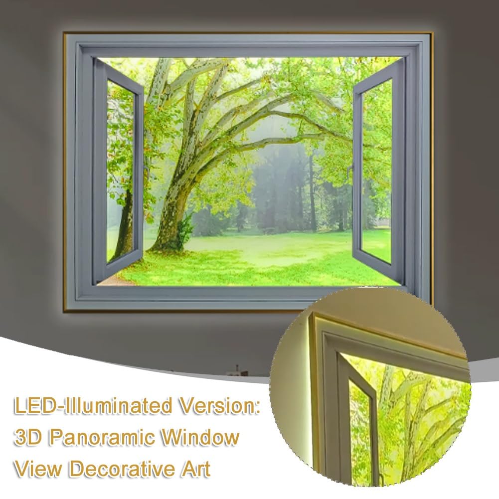 LED-hinterleuchtetes Wandbild In Fensteroptik, Gerahmter Leinwanddruck Mit Japanischer Landschaftsszenerie, Beleuchtete Wanddekoration Mit Naturmotiv Für Wohnzimmer(Multi-colored-L,90x60cm)