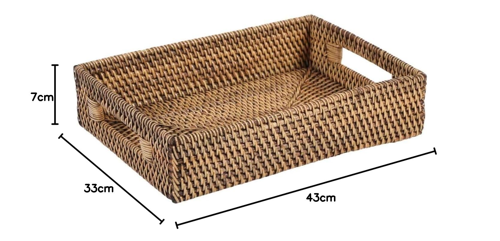 Lisa LOM20050 Lot de 2 plateaux de service rectangulaires en rotin naturel tressé marron | Plateau décoratif pour boissons, petit-déjeuner, service à thé – Plateau décoratif Boho Chic