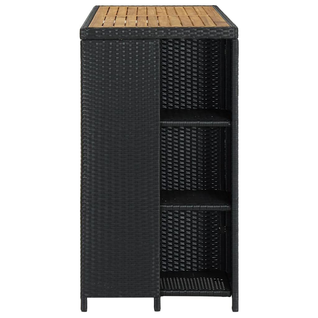 Fengshui Poly Rattan stół barowy z regałem, czarny, 120 x 60 x 110 cm
