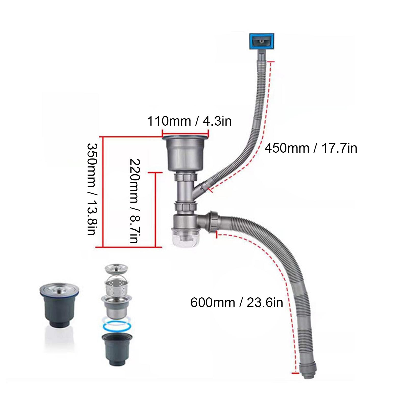 Kit di Scarico per Lavello da Cucina Kit Tubo di Scarico per Lavabo in Odore Addensato Drenaggio del lavello da Cucina e Smaltimento dei Rifiuti