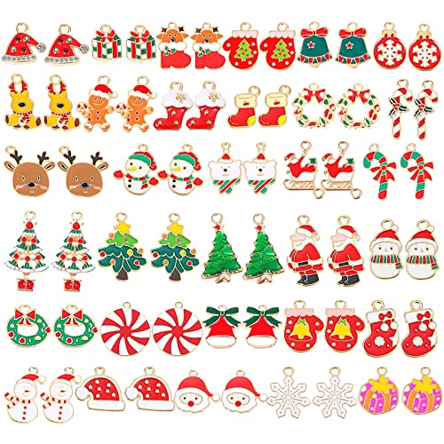 64 Pieces Christmas Charms Gold Plated Enamel Charms Christmas Pendants Snowflake Earring Charms Xmas Tree Necklace For Bracelet Jewelry Making Clothes Sewing Bags Decoration Diy Scrapbooking Supplies #TOP1