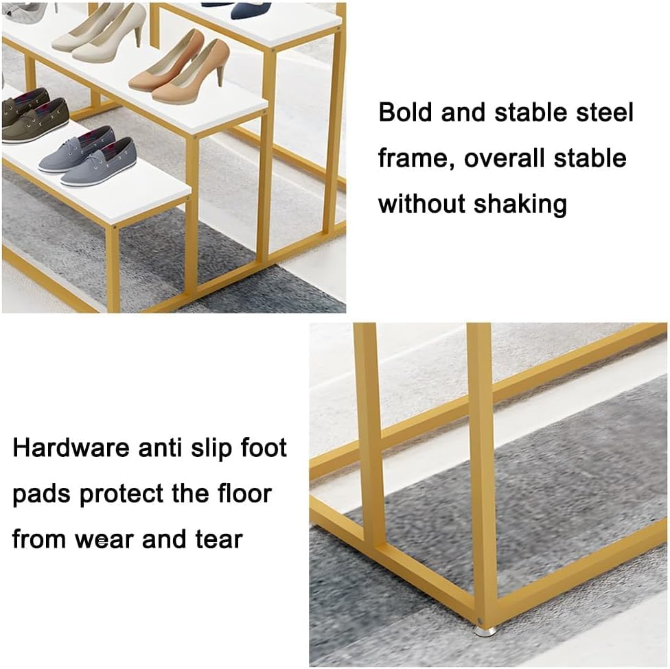 Modern Standing Display Riser Shelf, Metal Shoe Handbag Countertop Display Stand, Stepped Clothing Store Display Stand, for Retail Stores Home Hotel(Gold,80x48x60 cm/31x19x24 in)